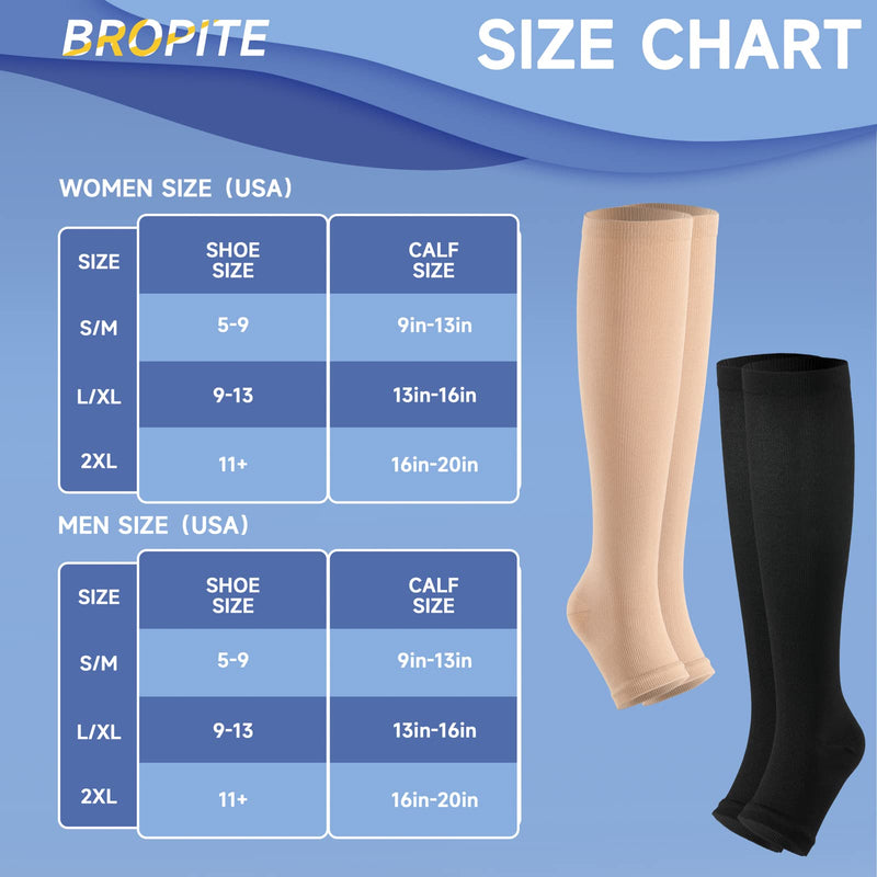 [Australia] - Open Toe Compression Socks - 2 Pairs Toeless Compression Socks for Women and Men (A - BLACK, Large-X-Large(2 Pairs) A - Black 