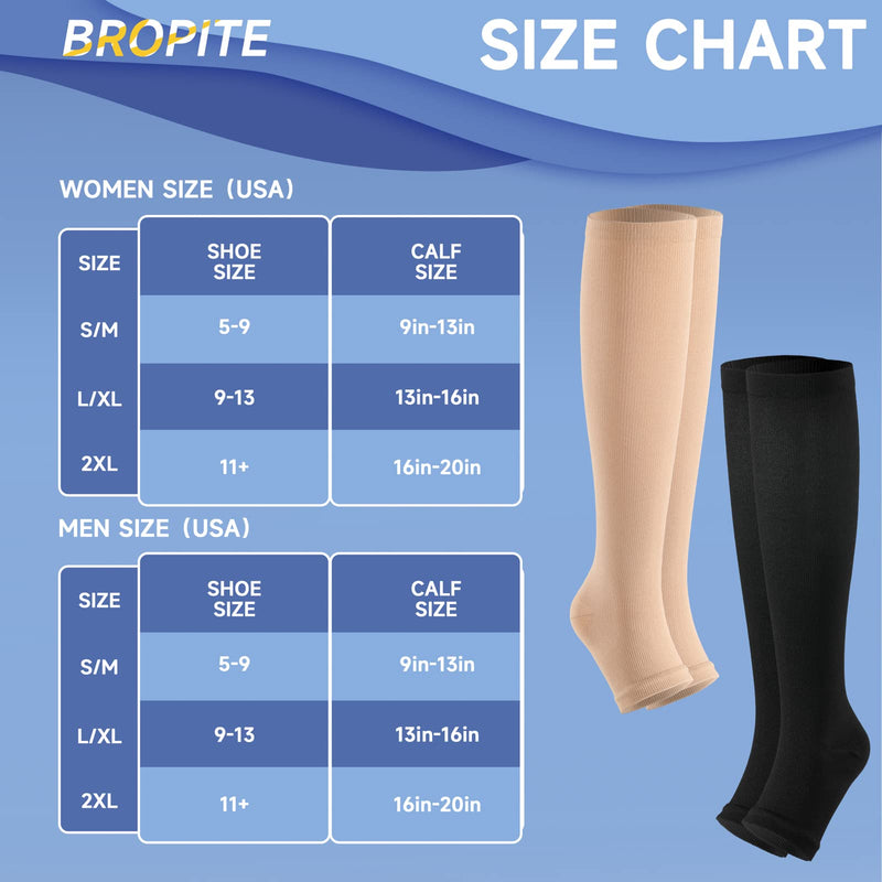 [Australia] - Open Toe Compression Socks - 2 Pairs Toeless Compression Socks for Women and Men (A - BLACK, XX-Large(2 Pairs)) A - Black 