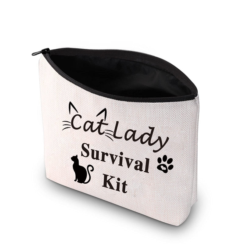 [Australia] - PXTIDY Cat Lady Survival Kit Cat Mom Makeup Bag Crazy Cat Lady Gift Cat Mama Makeup Cosmetic Bags Cat Lover Bag Travel Pouch Case (Beige) Beige 