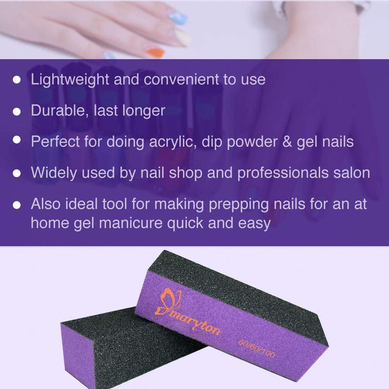 [Australia] - Maryton Nail Buffer Sanding Block Polisher Buffing File 60/100 Grit for Acrylic Nail Art Kit Manicure Tools 10 PCS (Black Purple) Black Purple 60/100 Grit 