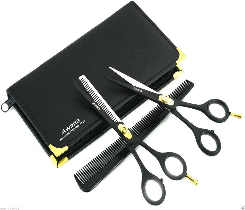 [Australia] - Awans Professional Hairdressing Barber Salon Scissors 6", Thinning Scissors 6" Set, BLACK With Case 