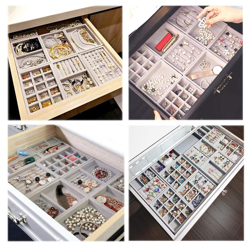 [Australia] - Extremely Elegant Multi Functional Jewelry Organizer Premium Quality Velvet Stackable Space Saving 12 Grids Removable Tray 