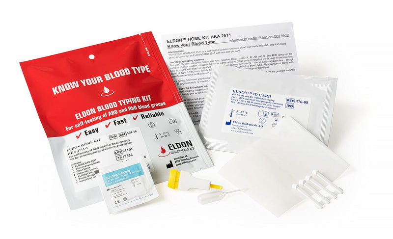 [Australia] - Eldoncard INC Blood Type Test (COMPLETE KIT) - Air Sealed Envelope, Safety Lancet, Micropipette, Cleansing Swab - 5 Pack 