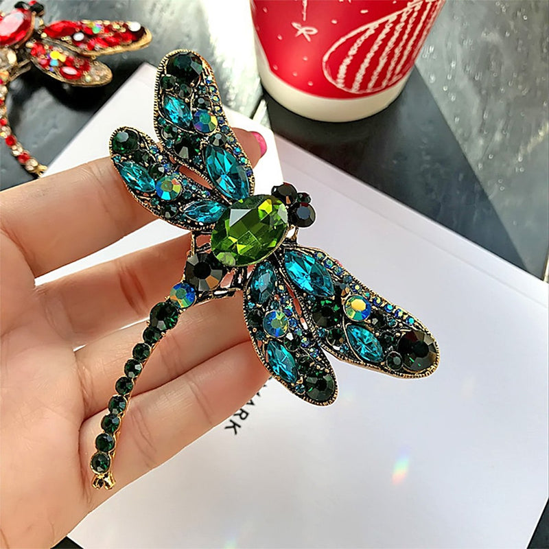 [Australia] - Merdia Dragonfly Brooch Pin with Imitated Crystal Charm Flying Insect Alloy Brooch Pin(Green) 