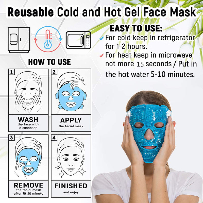 [Australia] - Face Jade Gua Sha Roller – Ice Gel Eye Ficial Mask Cold Reusable Therapy Tool Massage for Women Cooling Anti Wrinkle Skin Care Set Puffiness Migraine Pain Relief Minor Injury Body Muscle Relaxing Gift blue 