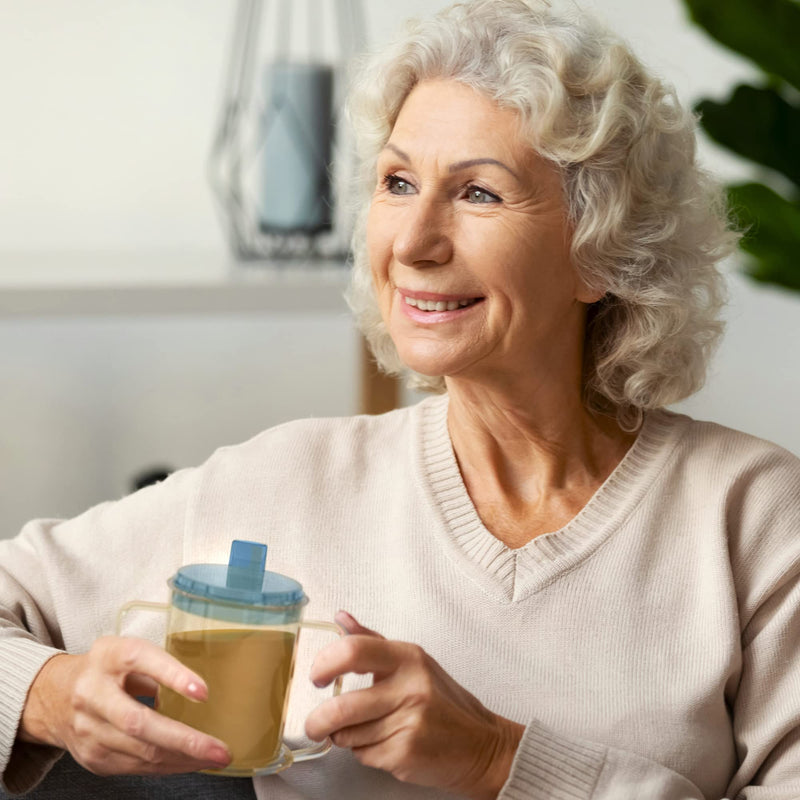 [Australia] - Drinking Cup/Beaker/Mug/Sippy Cup for Disabled Adults with Easy Grip Handles Anti Splash Spout and Travel Lid 