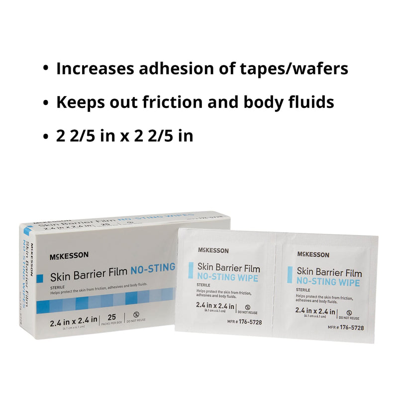 [Australia] - McKesson Skin Barrier Film, Sterile, No Sting Body Wipe, Individual Packet, 25 Wipes 