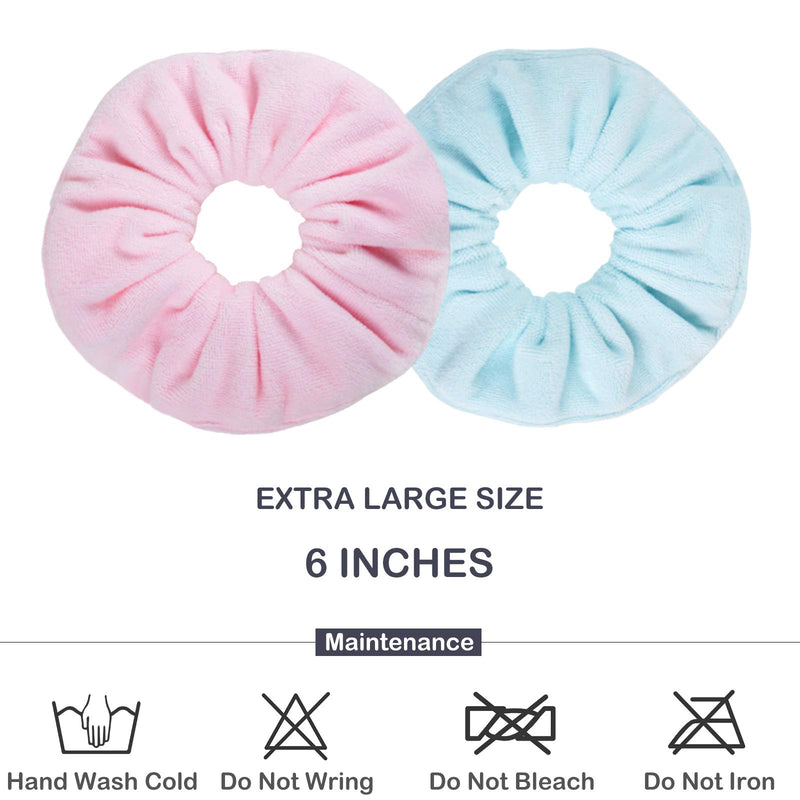 [Australia] - IVARYSS Super Towel Scrunchies for Drying Hair, Absorbent and Soft Microfiber for Frizz Free, Large Thick Ponytail Holder Wet Hair Accessories for Girls and Women, 4 PCS (Pink Blue) Pink Blue 