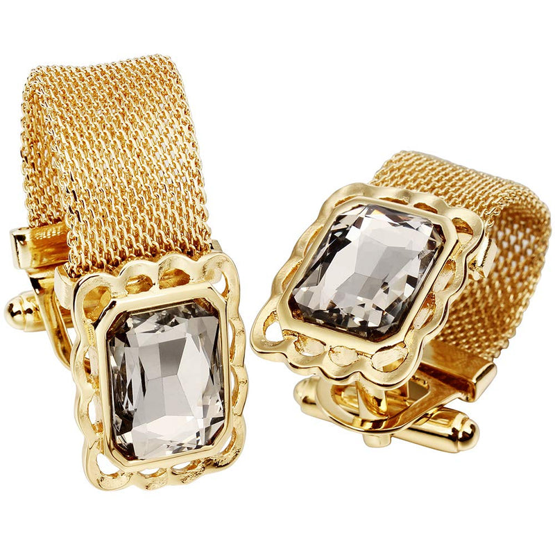 [Australia] - HAWSON Mens Cufflinks with Chain - Stone and Shiny Gold Tone Shirt Accessories - Party Gifts for Young Men (Crystal) 
