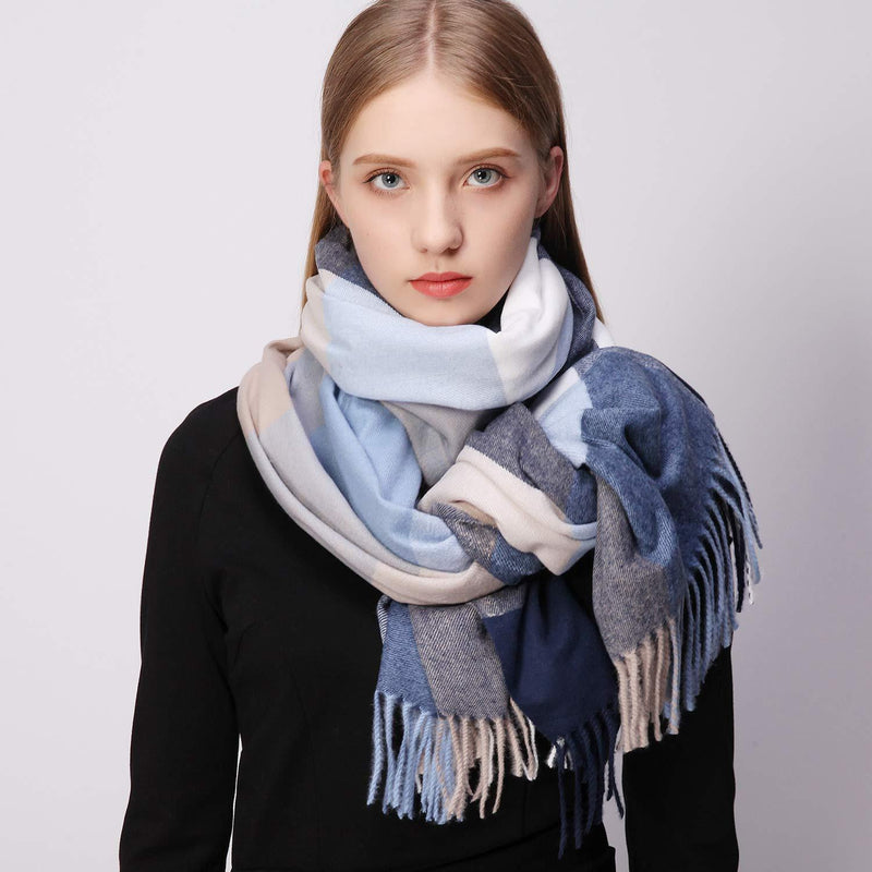 [Australia] - RIIQIICHY Plaid Scarfs for Women Warm Thick Winter Pashmina Shawls and Wraps Scarves Blue 