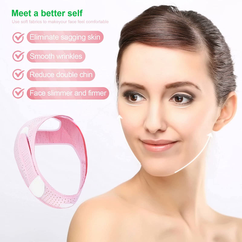 [Australia] - LHYLZY Double Chin Reducer, Gua Sha Facial Tools Sets, Natural Rose Quartz Jade Guasha Stones Tool for Face Eye Neck Body Massage Lymphatic Drainage, Face Slimming Strap V Line Lifting Mask For Women combination 