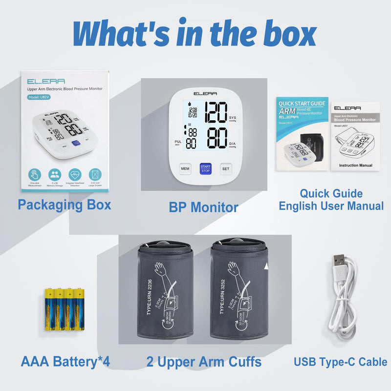 [Australia] - Blood Pressure Monitor with 2 Cuff, Elera Digital Automatic Upper Arm Blood Pressure Machine with 32-52cm Extra Large Cuff and 22-36cm Standard Cuff No voice 