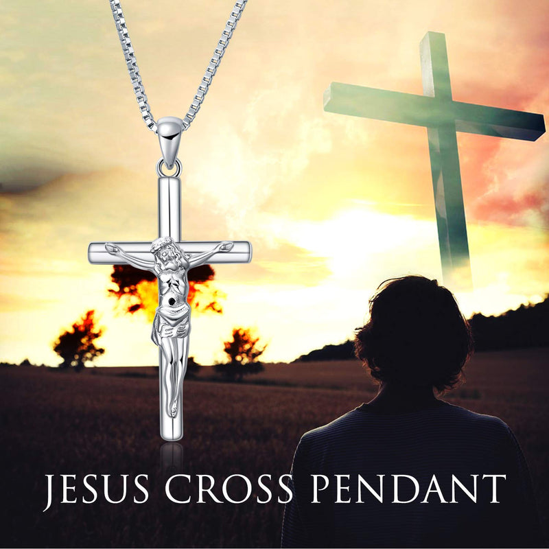 [Australia] - LUHE Crucifix Necklace Sterling Silver Jesus Christ Cross Crucifix Chain Pendant Necklace Jewelry Gifts for Women Girls 