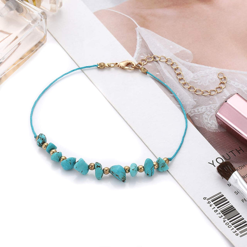 [Australia] - YAHPERN Anklets for Women Girls Color Beads Turquoise Drop Sequin Charm Adjustable Ankle Bracelets Set Boho Multilayer Beach Foot Jewelry gold 
