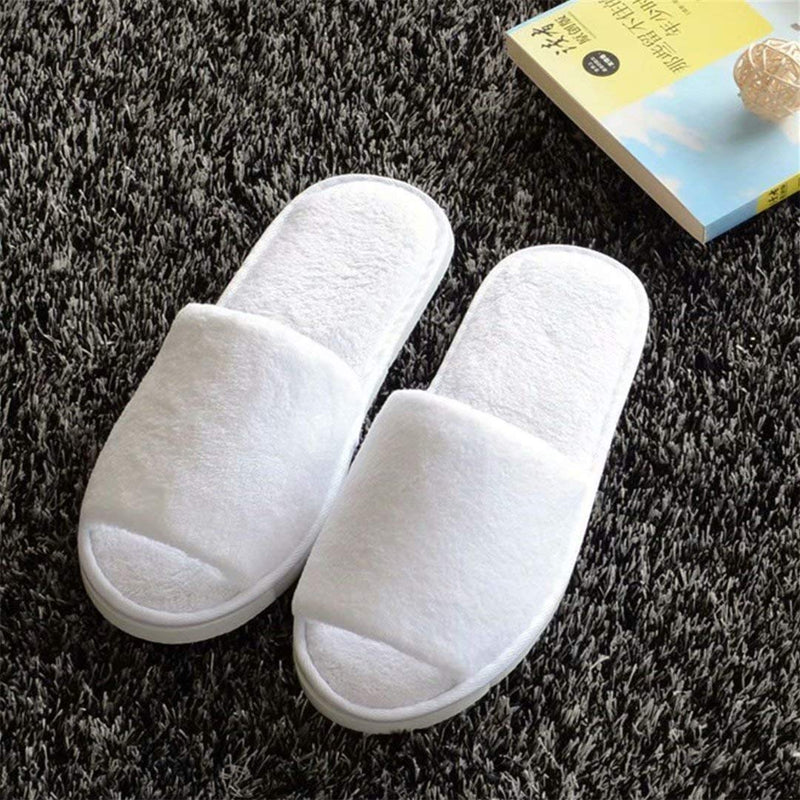 [Australia] - Spa Slipper- 5 Pairs of Velvet Open Toe Slippers with Travel Bags- One Size Fit Most Men and Women for Spa, Party Guest, Hotel and Travel, Washable and Non-Disposable Color White 