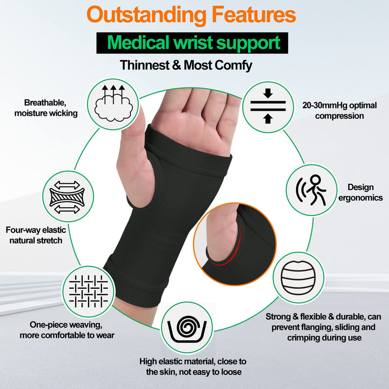 [Australia] - MGANG® Wrist Support Sleeves, 1 Pair Wrist Compression Gloves for Unisex, 20-30 mmHg Wrist Brace Support for Carpal Tunnel, RSI, Tendonitis, Sprains, HandInstability, Pain Relief, Black S Small(1 Pair) 