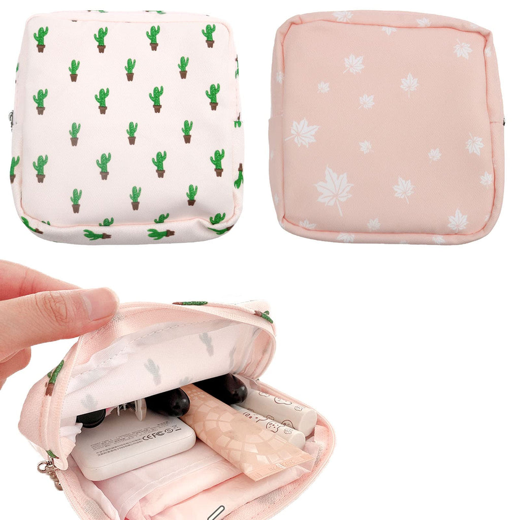 [Australia] - 2 Pack Sanitary Napkin Towels Storage Bag Portable Pantyliners Bag with Zipper Makeup Bag with Zipper for Women Girls Ladies Style 1 