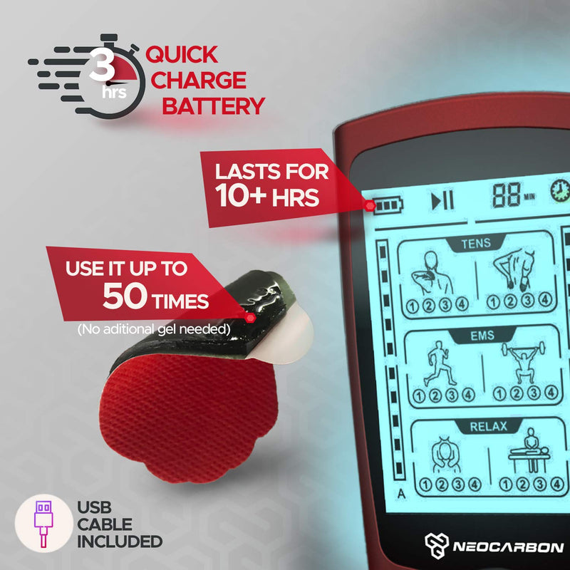 [Australia] - Dual Channel TENS EMS and Relax Muscle Stimulator, Electronic Pulse Massager Unit, 16 Electrode Pads, Travel Case 