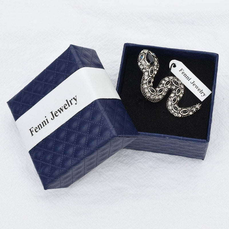 [Australia] - Vintage Enamel Crystal Cobra Snake Brooch Pins Reptile Animal Python Antique Breastpin Costume Jewelry for Women Men Black Snake 