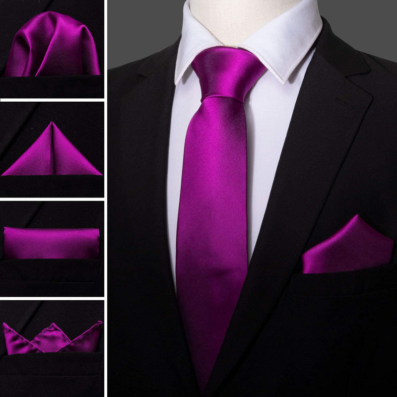 [Australia] - Barry.Wang Plain Men Ties for Wedding Business Handkerchief Cufflinks Necktie Set Solid Colors Bright Purple Satin 