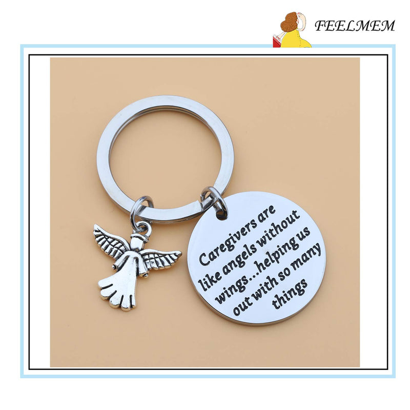 [Australia] - FEELMEM Caregivers Gifts Guardian Angel Keychain Thank You Gift for Caregivers Caretakers Gifts Caregivers are Like Angels Without Wings Helping Us Out with So Many Things Keychain silver 