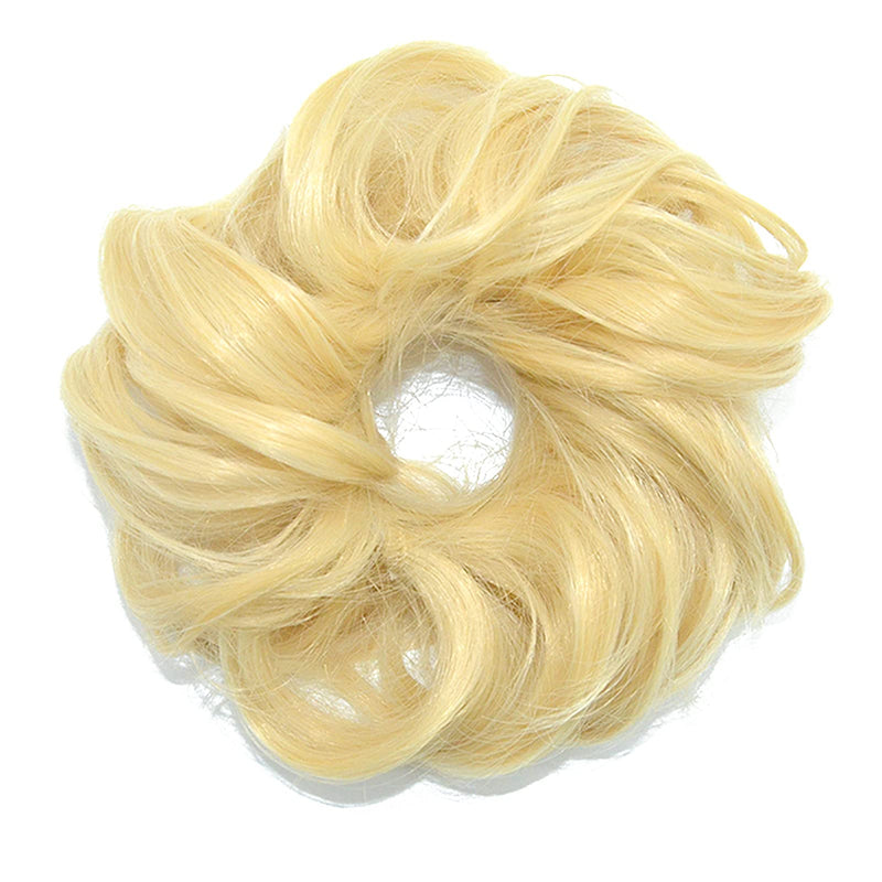 [Australia] - Messy Bun Hair Piece Hair Scrunchies Extension Curly Wavy Messy Synthetic Chignon for Women Updo Hairpiece (Golden Mixed Bleach White Blonde) Golden Mixed Bleach White Blonde 