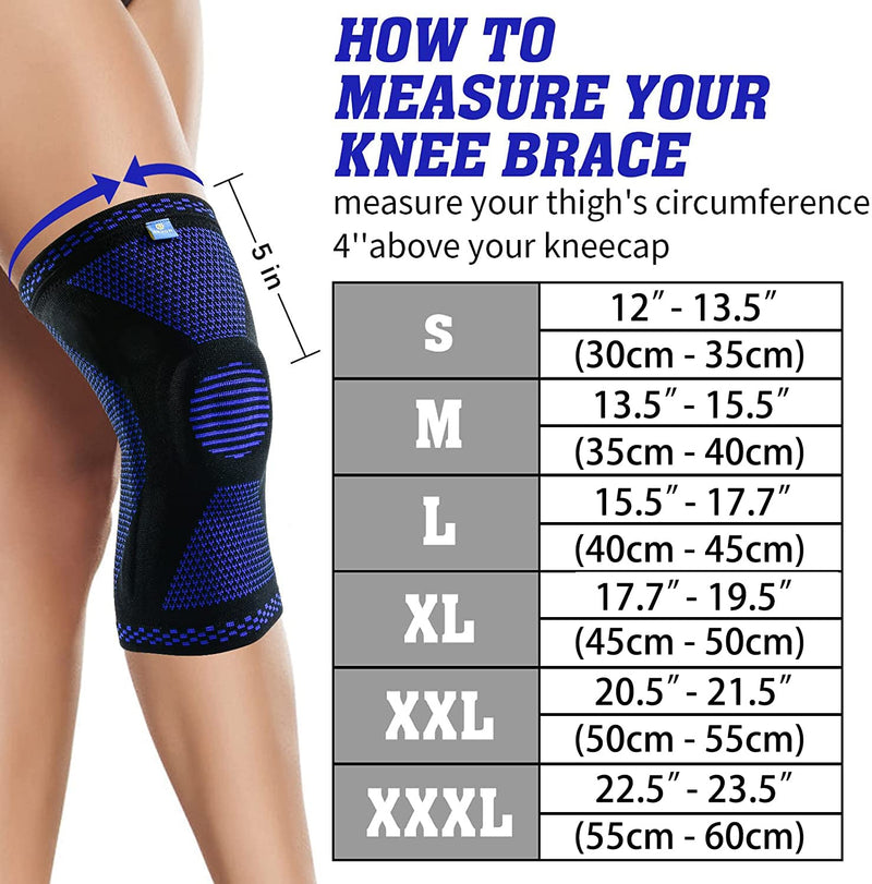[Australia] - ABYON Professional Medical Grade Knee Compression Sleeve with Side Stabilizers for Men Women,Knee Support Brace for Meniscus Tear,Arthritis, ACL, Sports,Running,Basketball,Workout Black-Blue Large 