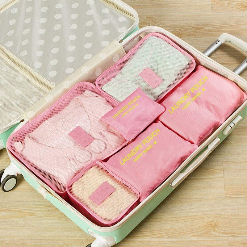 [Australia] - KuTi Kai Packing Cubes Bag Durable Travel Luggage Organisers Suitcase Storage Bags Travel Essential Compression Pouches (6Pcs/Pack, Light-Pink) 6Pcs/Pack 