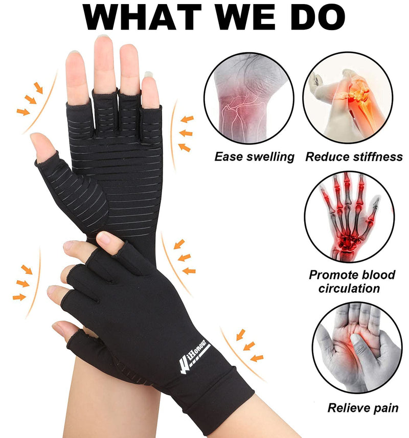 [Australia] - 2 Pairs Copper Arthritis Gloves - Copper Compression Gloves for Arthritis Pain Relief Rheumatoid Osteoarthritis Carpal Tunnel, Fingerless Gloves for Typing & Daily Work - for Men&Women Black (X-Large) X-Large (2 Pair) 