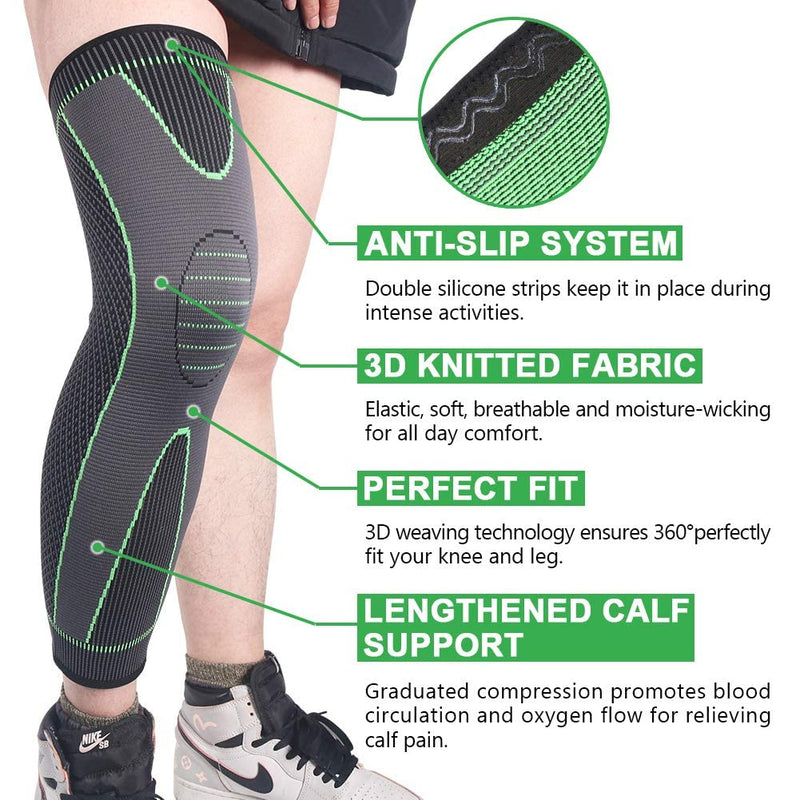 [Australia] - Beister 1 Pair Full Leg Compression Sleeves for Women & Men, Extra Long Leg & Calf Braces Knee Sleeve for Basketball, Football, Running, Working Out, Arthritis Green M 