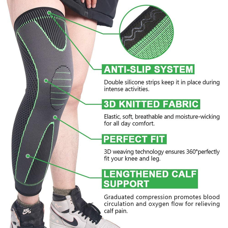 [Australia] - beister Full Leg Compression Sleeves for Women & Men,Extra Long Leg & Calf Braces Knee Sleeve for Basketball, Football, Knee Pain, Working Out, Joint Pain, Arthritis, Running, ACL. Green Large (2 Count) 