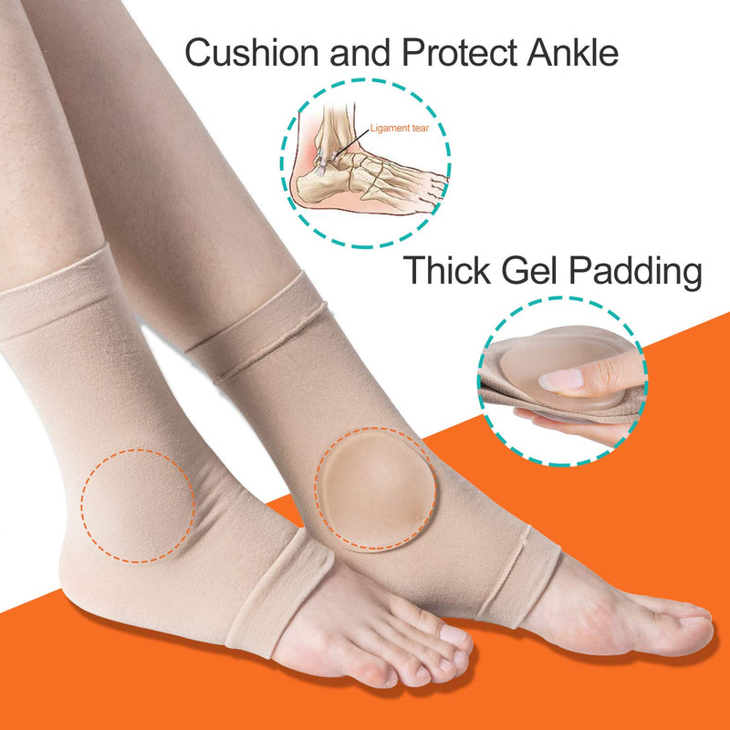 [Australia] - Povihome Elasticated Malleolar Sleeve with Two Gel Pads for Ankle Bone Cushioning & Protector, Great for Running, Skating, Cleats and Athletic Footwear - 1 Pair 