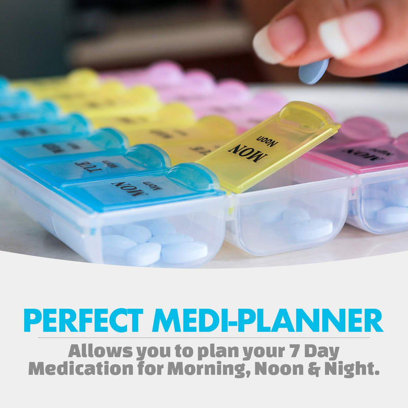 [Australia] - Weekly Pill Organizer - (Pack of 2) 21 Day Pill Planners for Pills Vitamins & Medication, 3 Times-a-Day Medication Reminder Boxes, Easy to Read & Travel Friendly 