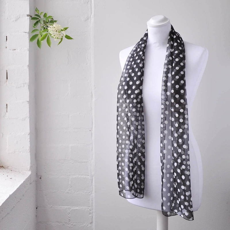 [Australia] - Basic Sense Retro Polka Dot Scarf Soft Neck Chiffon Lightweight Women Ladies Classic Scarves Wrap Black 