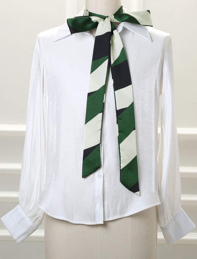 [Australia] - sourcing map Stripe Ribbon Skinny Neck Scarves Long Narrow Neckerchief Hairband for Women Wrist Wear Handbag Handle Wrap 1 Green 