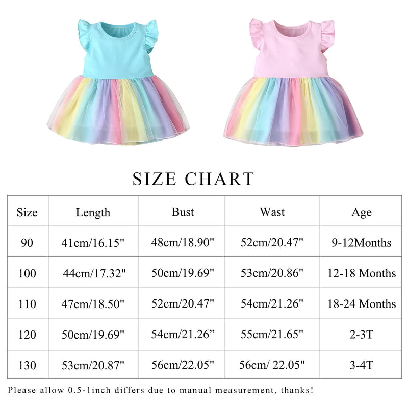 [Australia] - Toddler Baby Girl Rainbow Dress Ruffle Sleeve Romper Colorful Tulle Tutu Sundress Birthday Party Princess Clothes Blue 9-12 Months 