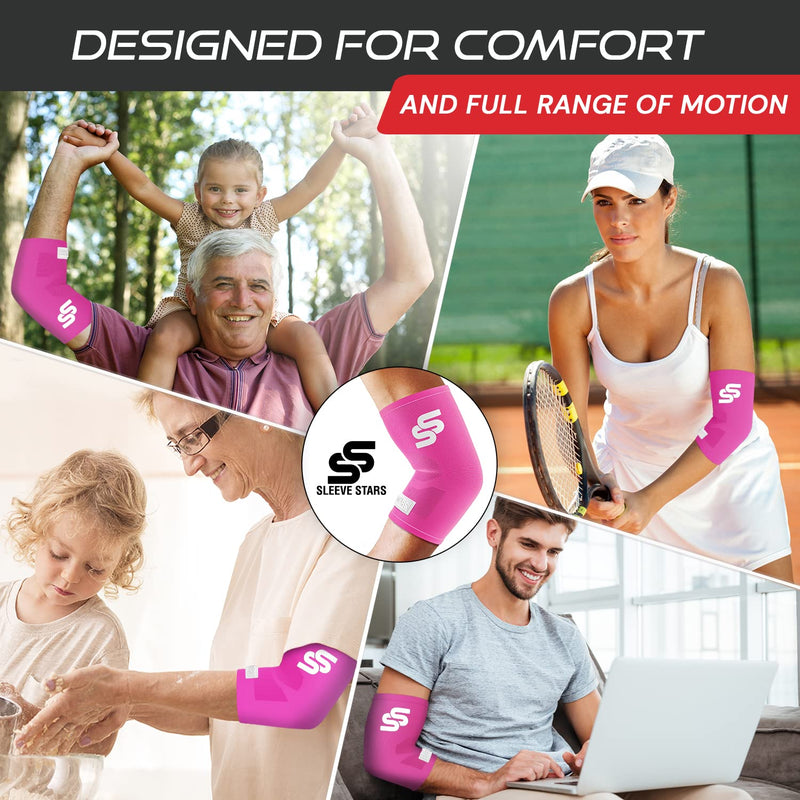 [Australia] - Sleeve Stars Elbow Compression Sleeve for Women & Men, Tennis Elbow Brace for Tendonitis and Tennis Elbow Sleeve for Elbow Pain & Arthritis, Arm Protector Support Wrap for Golf & Other Sports (S-XXL) L: 10"-12" Hot Pink 
