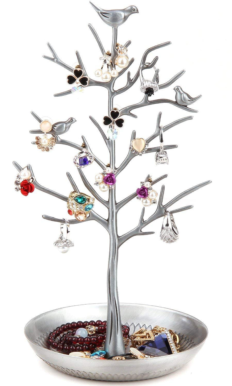 [Australia] - Jqworkland Silver Birds Tree Jewelry Stand Display Earring Necklace Holder Organizer Rack Tower-silver 