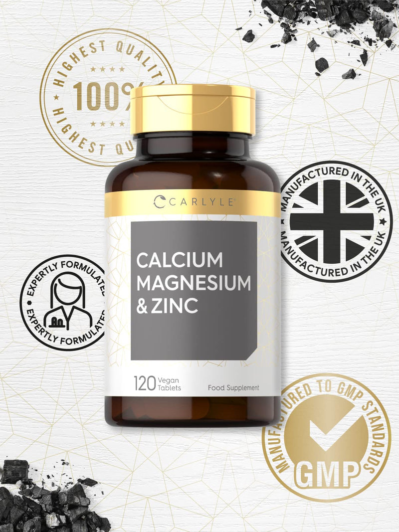 [Australia] - Calcium, Magnesium & Zinc Complex | 120 Vegan Tablets | Healthy Bones, Teeth & Muscle | Multimineral Osteo Supplement for Adults | High Strength | by Carlyle 