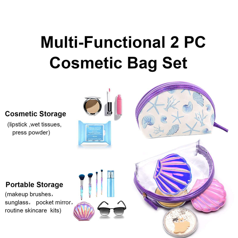 [Australia] - Small Cosmetic Bag for Purse, Cute Clear Bridesmaid Makeup Pouch Set, Portable & Waterproof Mini Cosmetic Bags for Teens Little Girls Holding Makeup Brushes Lipsticks Glasses Accessories, Set of 2, Purple 