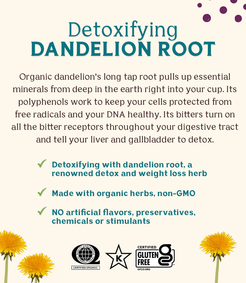 [Australia] - Teeccino Dandelion Tea – Dark Roast – Rich & Roasted Herbal Tea That’s Caffeine Free & Prebiotic with Detoxifying Dandelion Root, 25 Tea Bags 