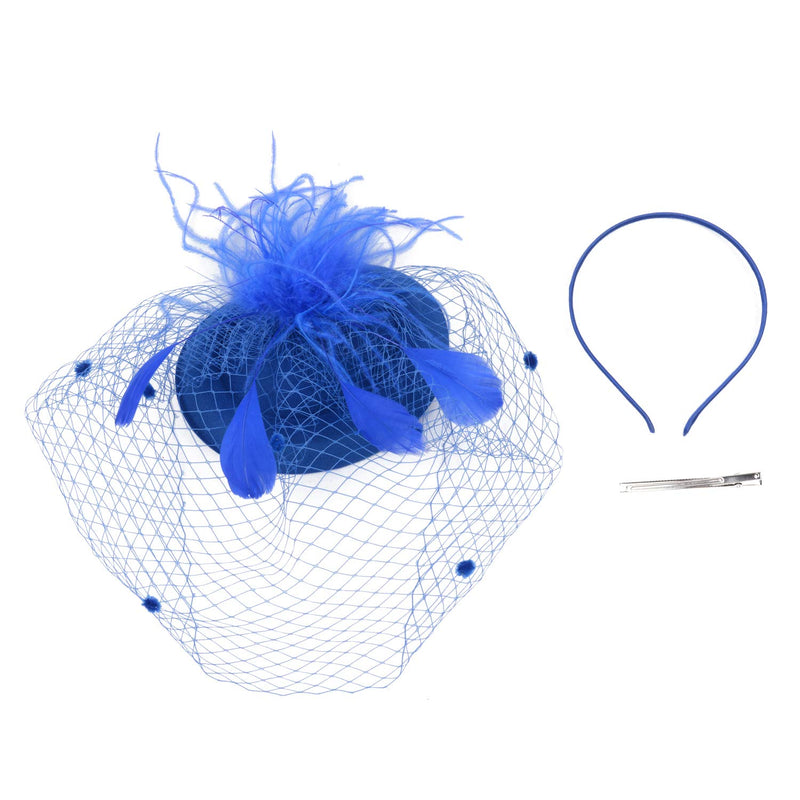 [Australia] - Fascinator Pillbox Hat for Women Tea Party Wedding Kenturky Derby Royal Blue-06 