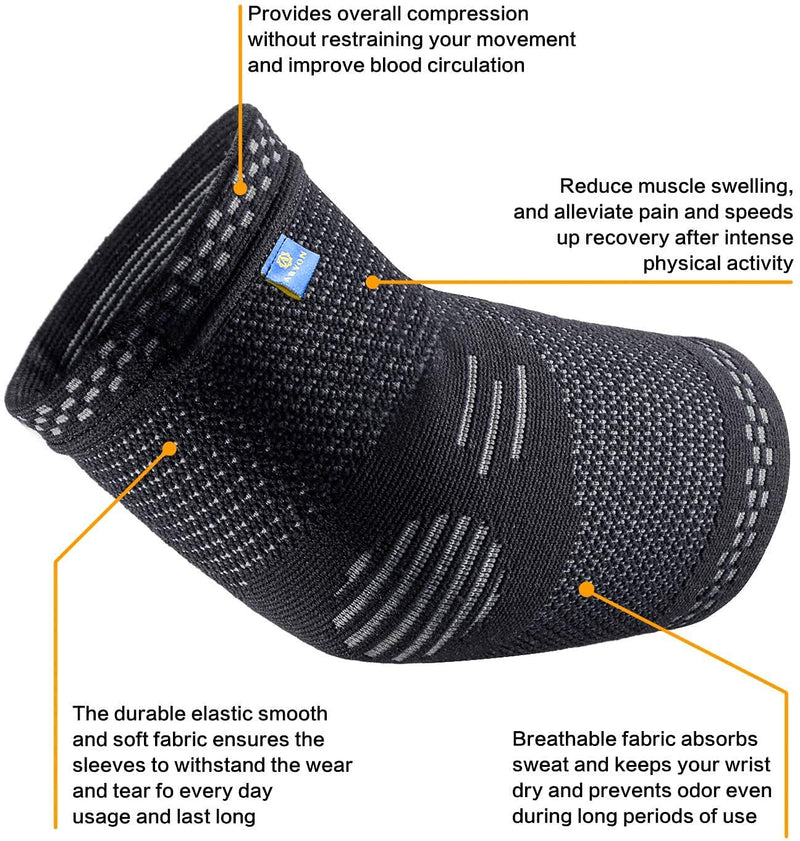 [Australia] - ABYON Professional Elbow Compression Sleeve(1pcs) +Tennis Elbow Brace (2pcs)- (Shipped from USA) ,Elbow Support Gear for Sports or Daily Use to Reduce Joint Pain and Treat Tendonitis | Tennis Elbow | Golfer's Elbow | Arthritis Large Black 