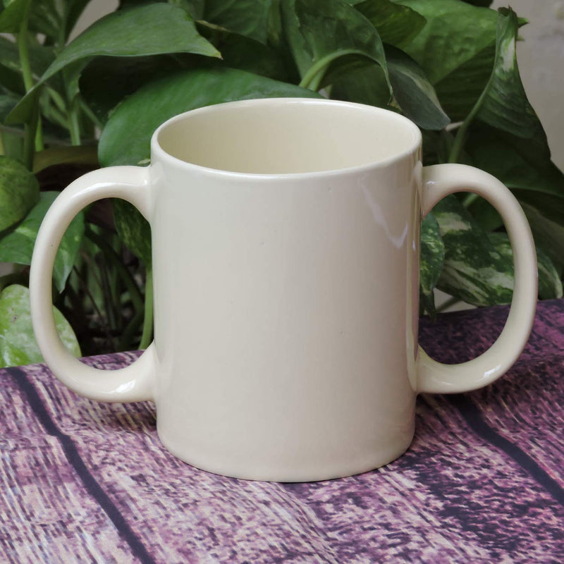 [Australia] - Dual Handle Mug | Two Handled Ceramic Drinking Mug for Secure Hold | 11.83 Fl. Oz. (350 Ml) - Yellow Color 