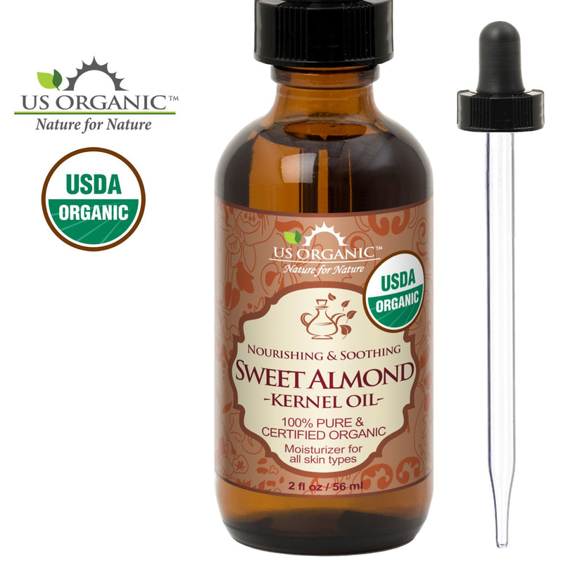 [Australia] - New_US Organic Sweet Almond Kernel Oil, USDA Certified Organic,100% Pure & Natural, Cold Pressed Virgin, Unrefined in Amber Glass Bottle w/Glass Eyedropper for Easy Application (2 oz (56 ml)) 2 Ounce (56 ml) 