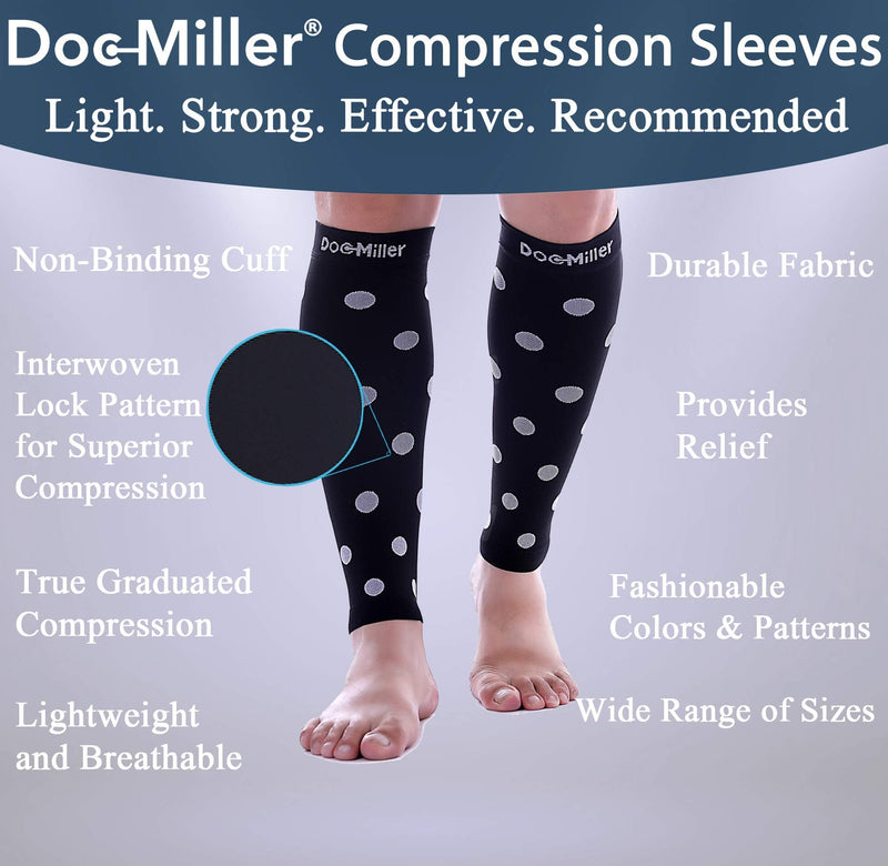 [Australia] - Doc Miller Calf Compression Sleeve Men Women, 20-30mmHg Medical Grade Leg Compression Sleeve for Shin Splints, Varicose Vein & Calf Muscles Recovery, 1 Pair Medium Black White Polka Dots Black/White 