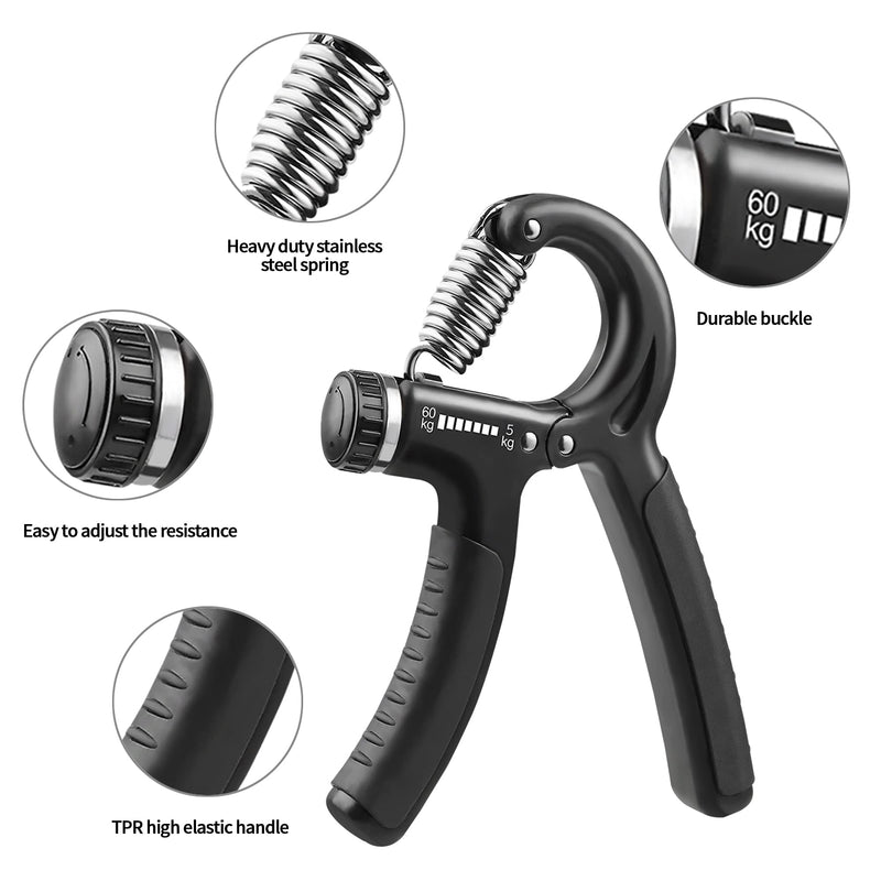 [Australia] - Alfresco Fitness Hand Grip Strengthener, 5-60 kg Adjustable Resistance, for Muscle Building, Finger Training and Forearm Exercising 