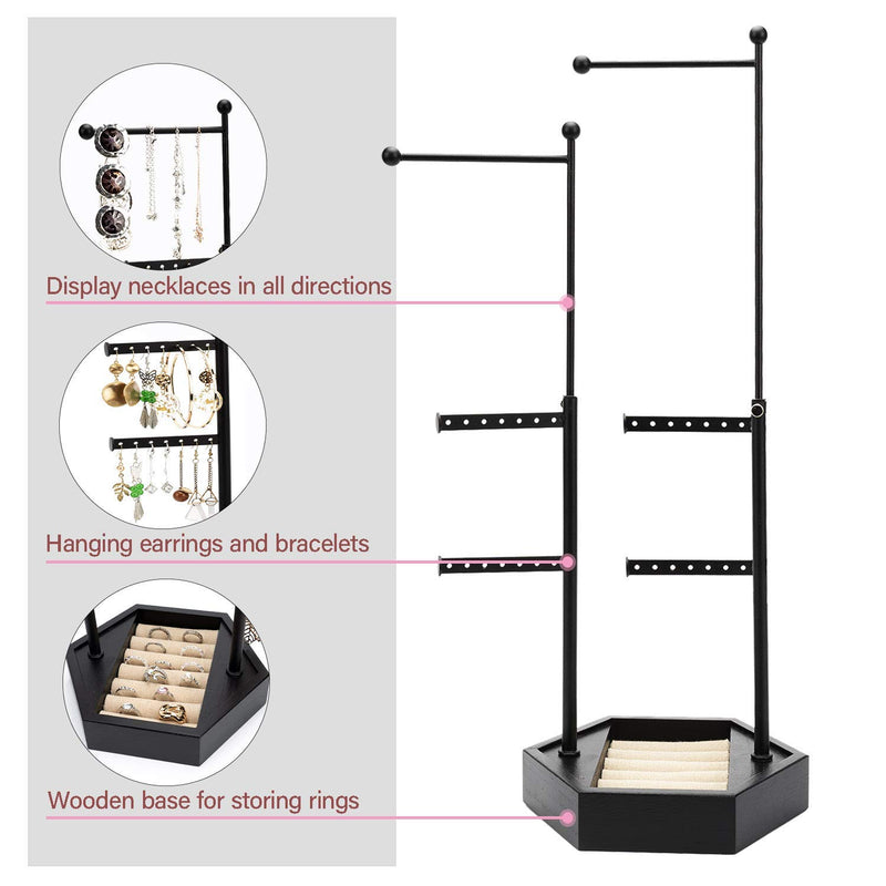 [Australia] - Emfogo Jewelry Organizer Tree Stand - 6 Tier Jewelry Holder Stand with Adjustable Height Necklace Organizer Display for Earrings Ring Bracelet (Black) Black 