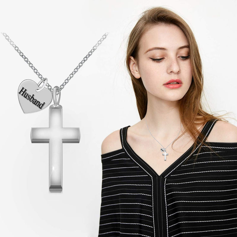 [Australia] - BEILIN 925 Sterling Silver Cremation Jewelry Forever in My Heart Cross Urn Ashes Necklace for Mom Dad Son Daughter Brother Sister Grandpa Grandma Wife Husband 
