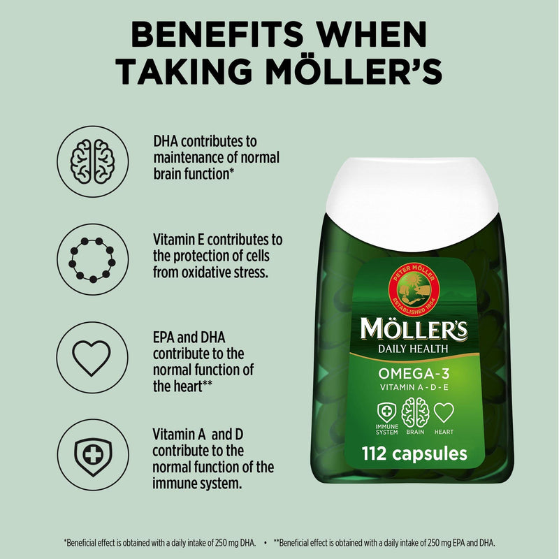 [Australia] - Moller�s � | Omega-3 Capsules | Fish Oil | Nordic Omega-3 Dietary Supplement with EPA and DHA and Vitamins A, D and E | 166-year-old-brand | Daily Health | 112 Capsules 